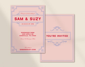 DIY Printable Wedding Invitation Unique Ornate Elegant Wes Anderson The Grand Suite Customizable Template