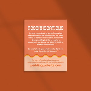 Modern Disco DIY Printable Wedding Accommodations Card Colorful Unique 70s Retro Groovy Suite Customizable Template