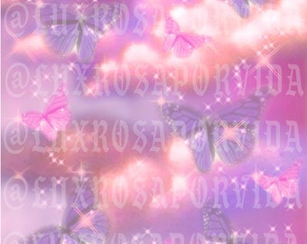Airbrush Y2K Backdrop Lux Rosa Airbrushed &#39;Cotton Candy & Butterflies&#39; Pink Early 2000s Photography 90s Old School Photo Booth Background