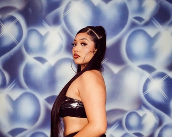 Y2K Early 2000s Heart Backdrop Old School Silver Blue Airbrush Glamour Shots Background 90s Lowrider Birthday Photo Booth Banner Lux Rosa