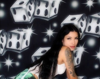 Y2K Airbrush Backdrop Roll The Dice Black Glamour Shot Studio Background Early 2000s Old School 90s Lowrider Birthday Studio Banner Lux Rosa