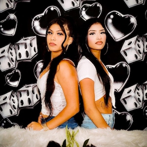 Y2K Airbrush Backdrop Dice Heart Black | Glamour Shots Studio Background Early 2000s Old School 90s Lowrider Birthday Banner Prop | Lux Rosa