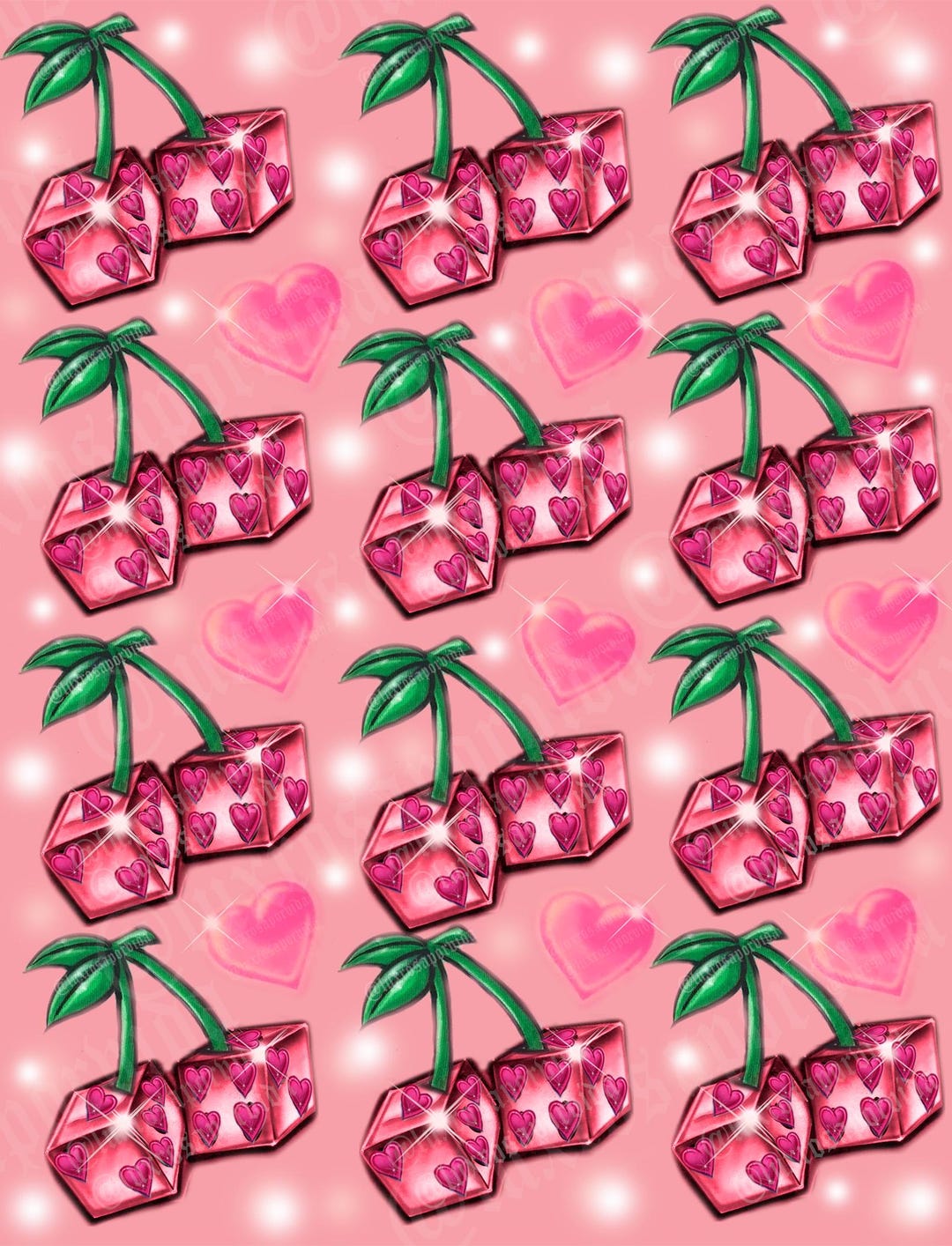 Y2K Airbrush Backdrop Chrome Hearts & Cherry Dice Pink Glamour