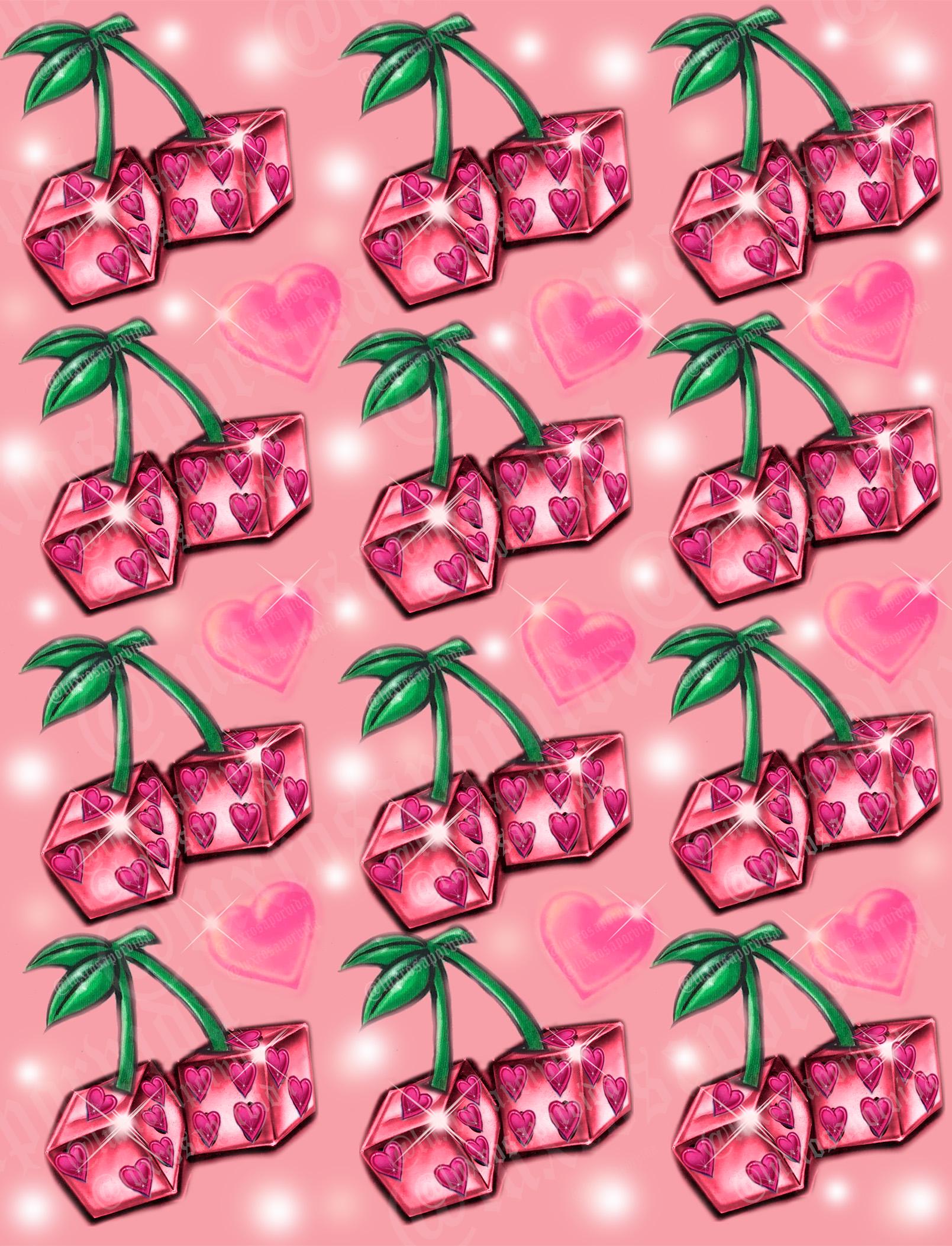 Y2K Airbrush Backdrop Chrome Hearts & Cherry Dice Pink Glamour