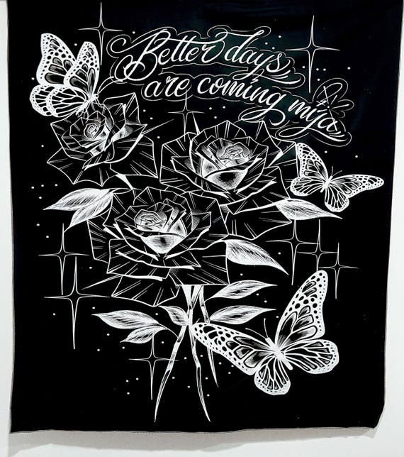 Lux Rosa better Days Are Coming Mija Black Tapestry Photography Backdrop 2000s 90s Star Shots Airbrush Airbrushed Background Etsy