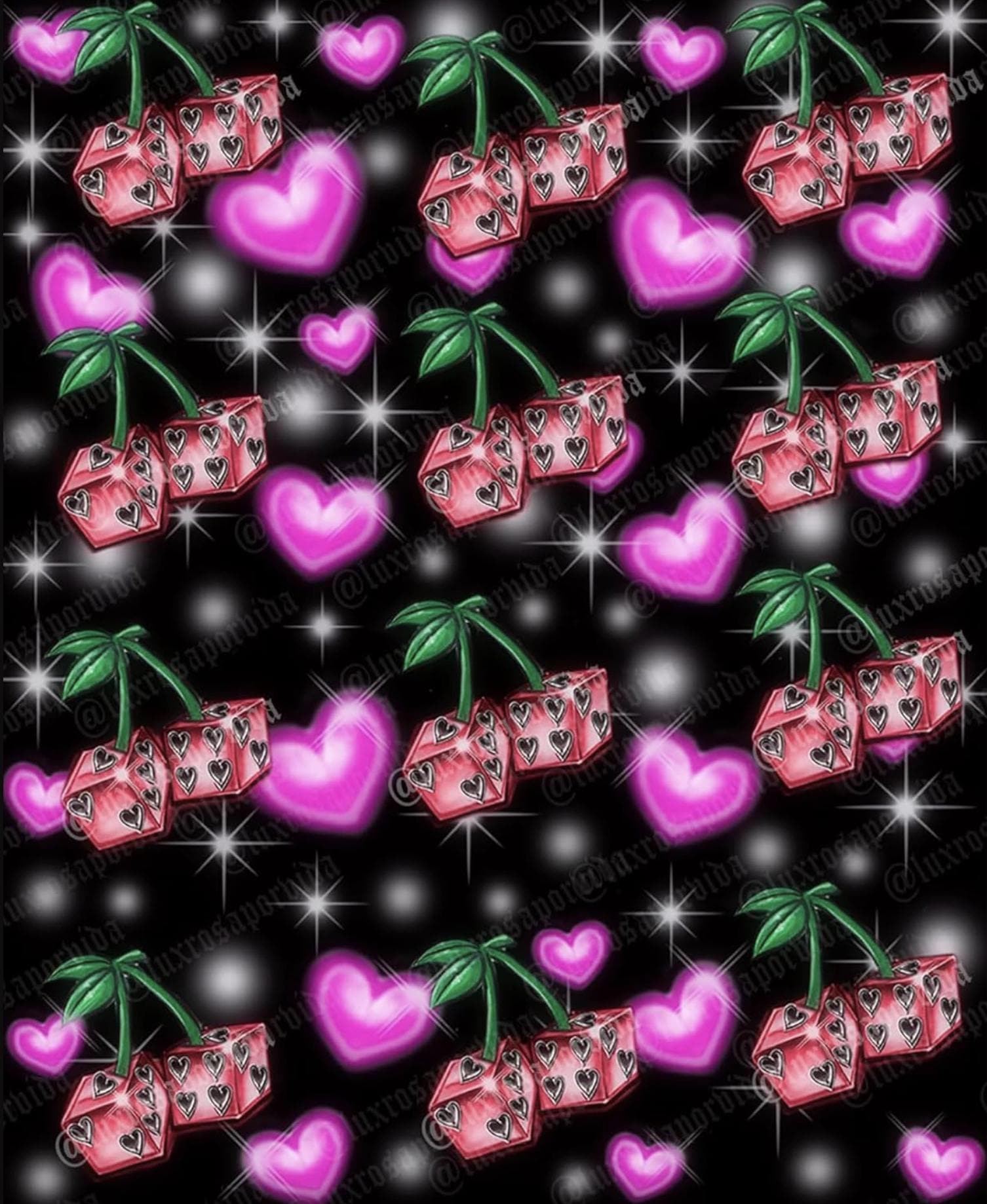 Early 2000s Y2K Backdrop Wild Cherry Dice Heart Airbrush Glamour