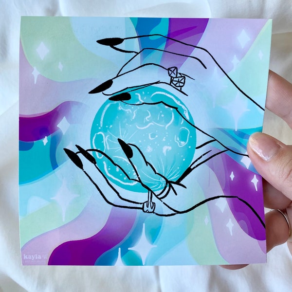Buck Full Moon Magic Crystal Ball Illustration, impression pop art 5x5 pouces