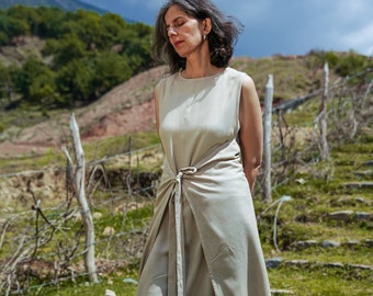 Lotus Fiber Silk Wrap Around Dress, Hand-spun Natural Fiber Lotus Silk, Vegan Fabric, Summer Handloom weaved