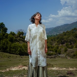 Unisex Lotus Silk Kurta Dress - Handwoven, Vegan Fabric, Summer handloom weaved shirt, Perfect for Casual and Office Wear