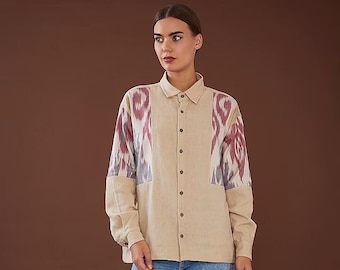 Kala Cotton Ikat Handloom Shirt, One-of-a-kind, Summer Shirt, Kala Cotton and  Ikat, comfortable and breathable