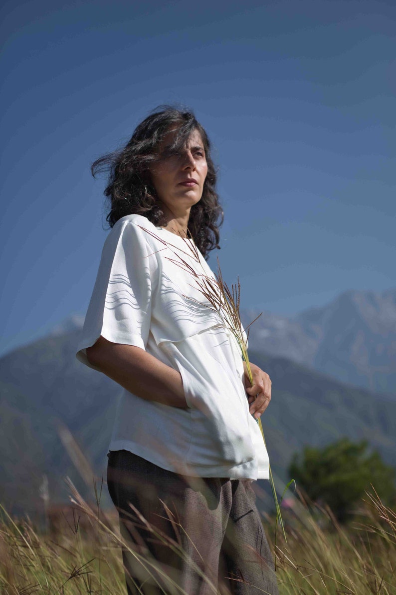 L.03 Lotus Silk Boxy Shirt, Handspun Natural Fiber Lotus Silk, Vegan Fabric, Summer Handloom