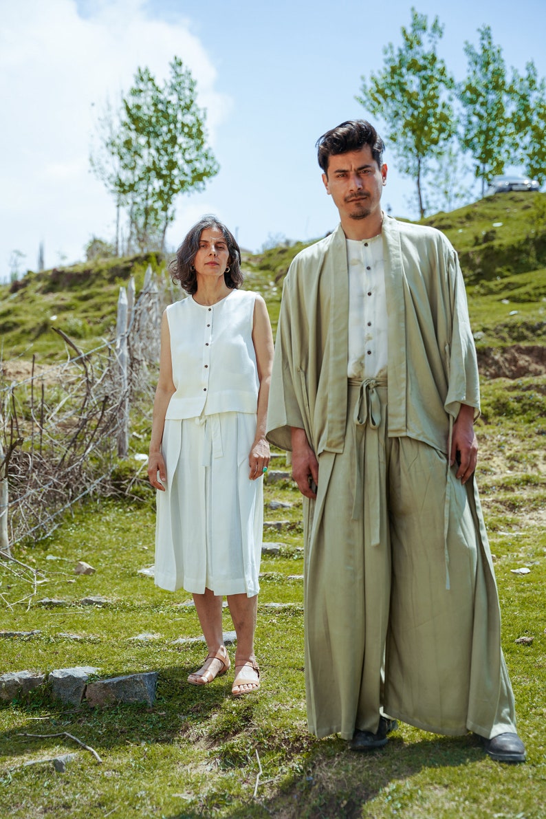 Hakama Skirt in Lotus Fiber Silk, Handspun Natural Fiber Lotus Silk, Vegan Fabric Handloom