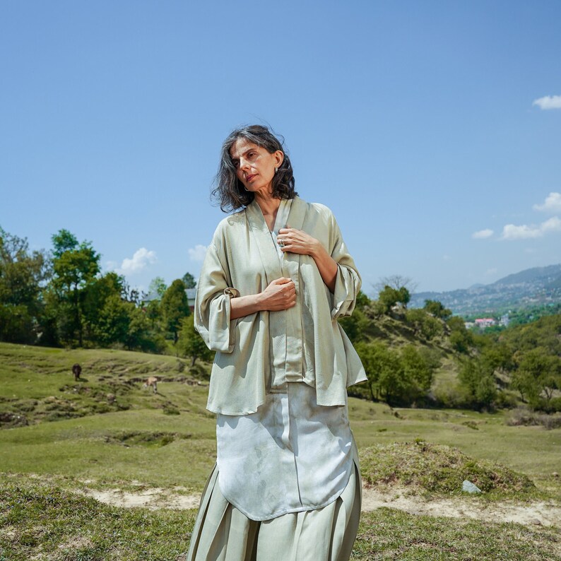 Unisex Lotus Silk Kurta Dress - Handwoven, Vegan Fabric, Summer handloom weaved shirt, Perfect for Casual and Office Wear