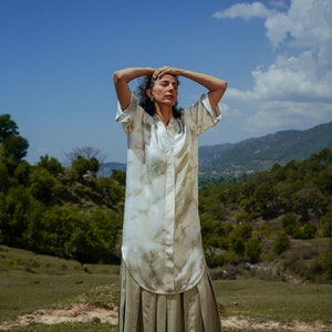 Unisex Lotus Silk Kurta Dress - Handwoven, Vegan Fabric, Summer handloom weaved shirt, Perfect for Casual and Office Wear