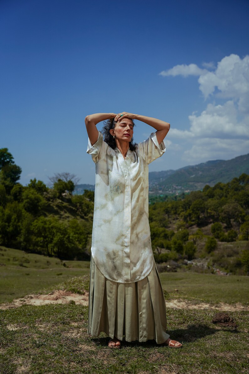 Unisex Lotus Silk Kurta Dress - Handwoven, Vegan Fabric, Summer handloom weaved shirt, Perfect for Casual and Office Wear