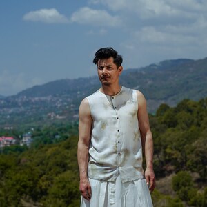 Relaxed buttoned Sleeveless Shirt, Unisex shirt in 100% Lotus Fiber, Lotus Flower Fiber Shirt, Summer Handloom Weaved