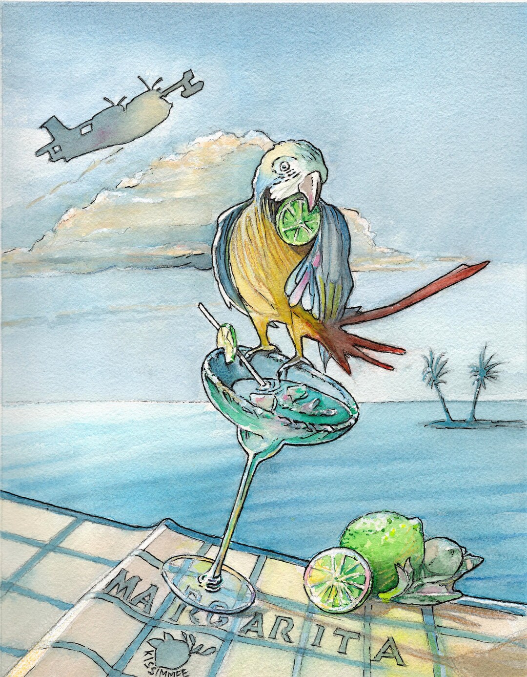 The Parrot of Margaritaville, Watercolor Artwork Print - Etsy