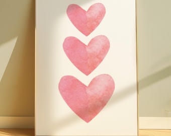 Pink Hearts Print, Nursery Wall Art (Digital Download)