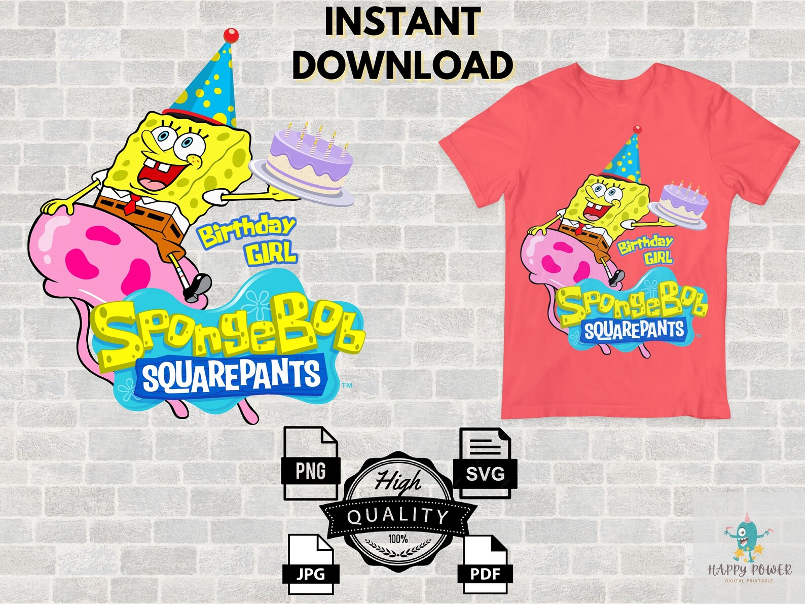 Set of 4 SPONGEBOB Squarepants Birthday Girl SVG PNG Jpg Pdf | Etsy