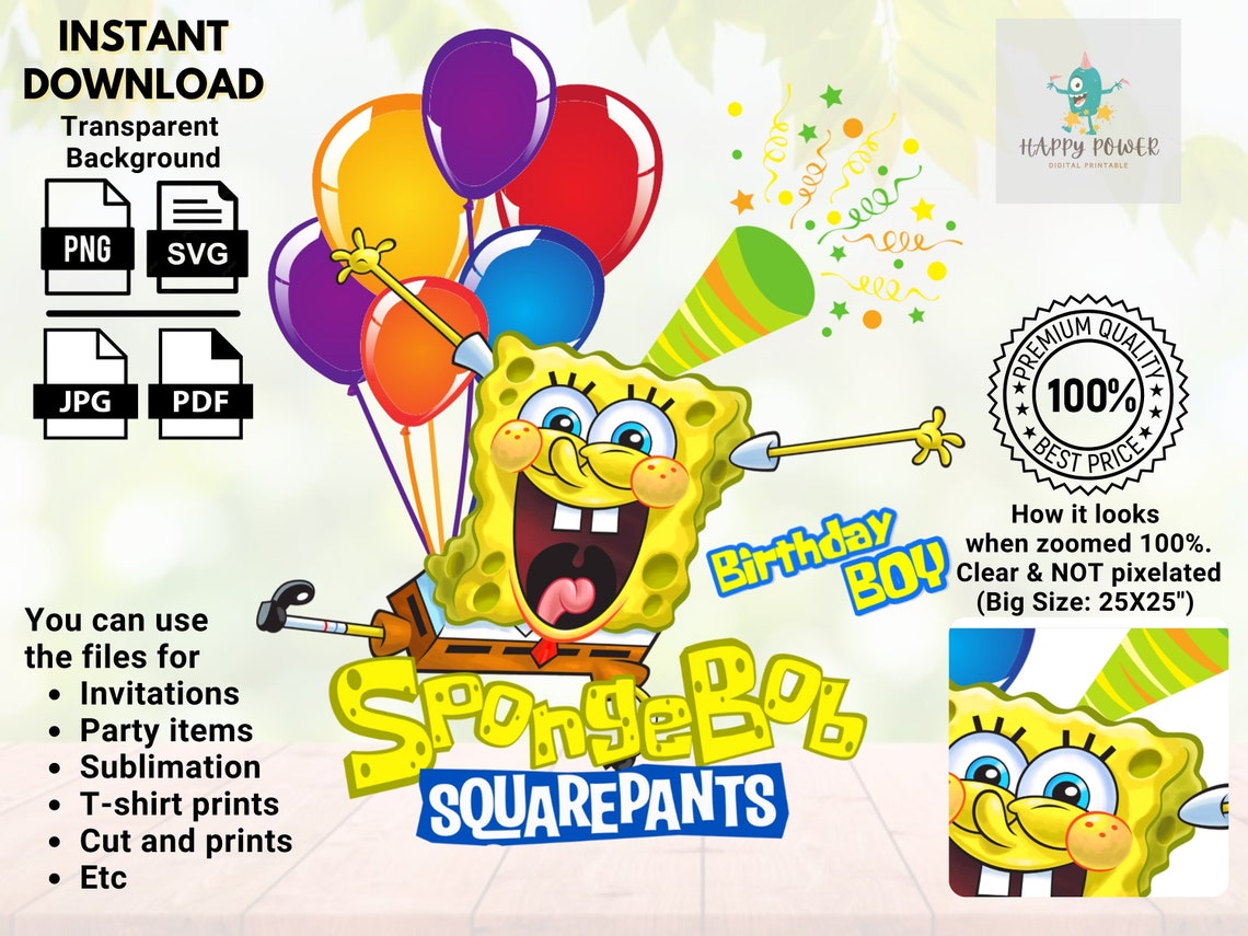SPONGEBOB Squarepants Birthday Boy SVG PNG Jpg Pdf Digital | Etsy