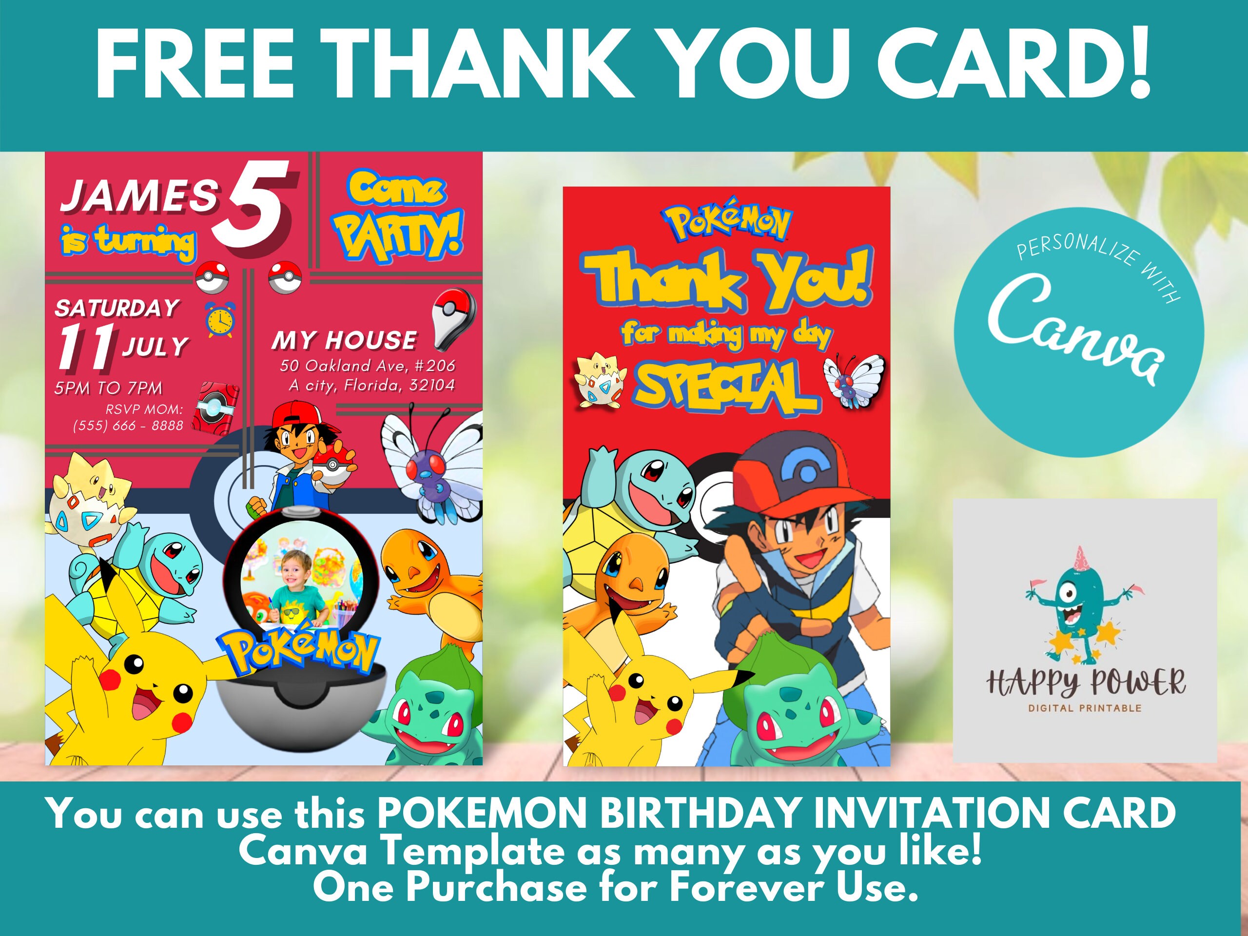 POKEMON Birthday Invitation EDITABLE Electronic Printable | Etsy