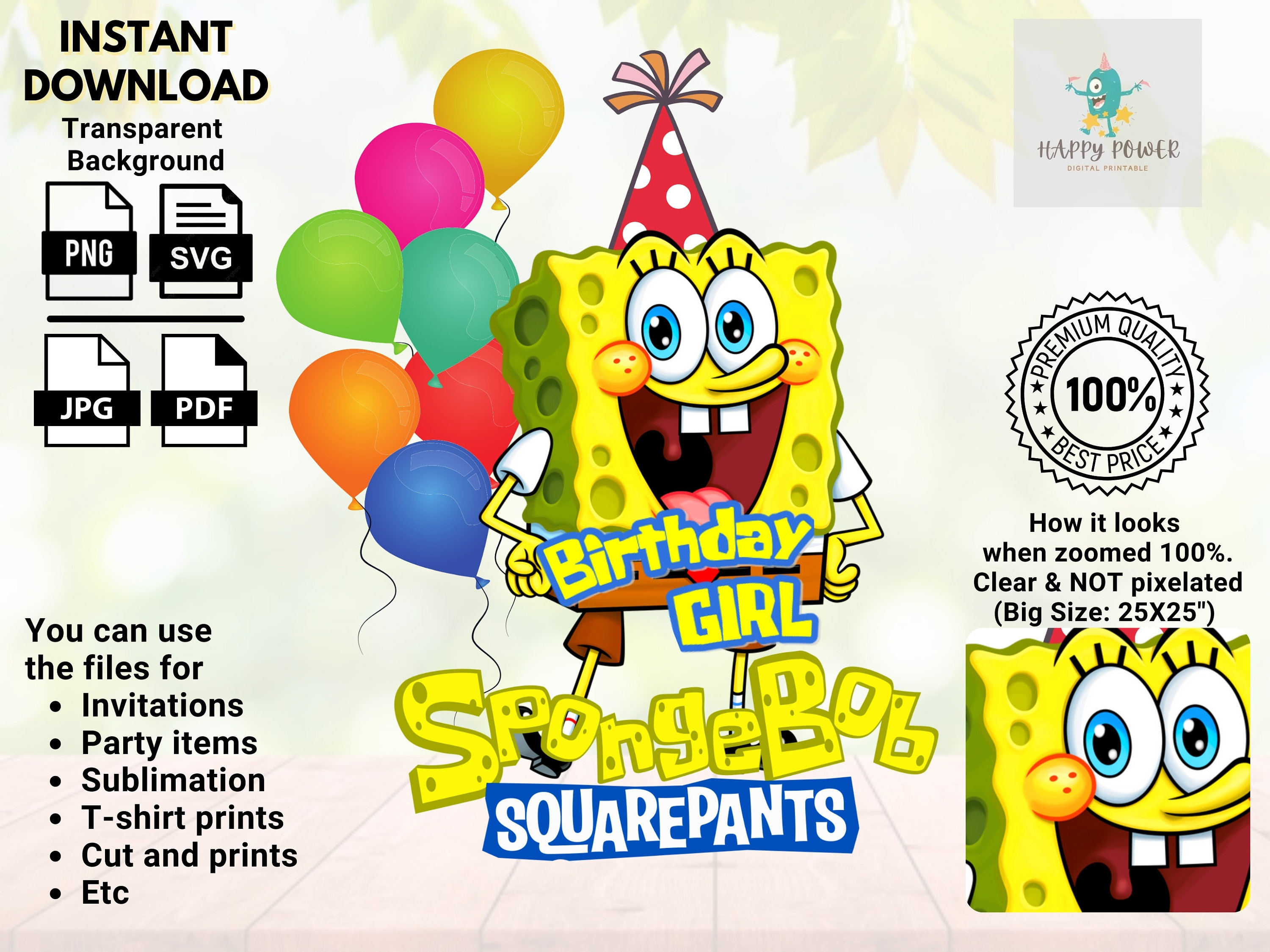 SPONGEBOB Squarepants Birthday Girl SVG PNG Jpg Pdf Digital | Etsy