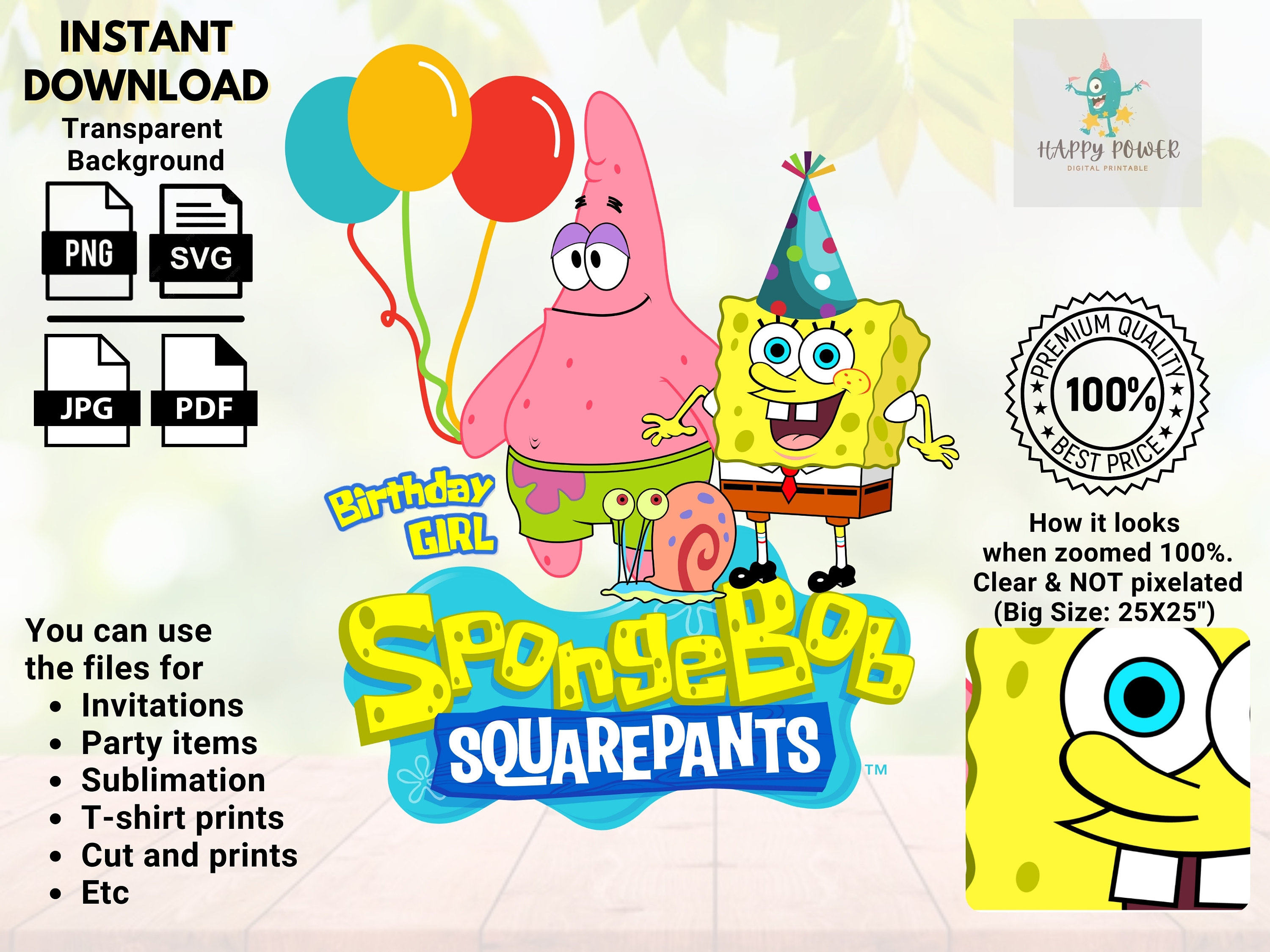 SPONGEBOB Squarepants Birthday Girl SVG PNG Jpg Pdf Digital | Etsy
