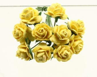 20x Yellow  Mulberry paper Open Roses 1cm