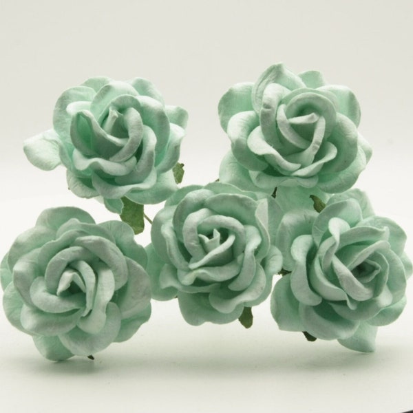 Mint Green Curly  Mulberry Paper Roses 4cm Pack Of 5