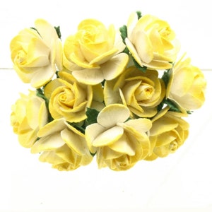 20x Yellow and white  Mulberry Paper Roses 2cm