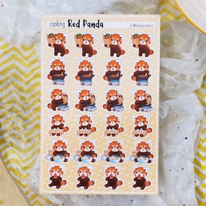 Feuille d'autocollants Cooking Red Panda - Vinyle résistant aux intempéries