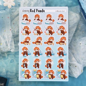 Feuille d'autocollants de nettoyage panda roux - vinyle résistant aux intempéries