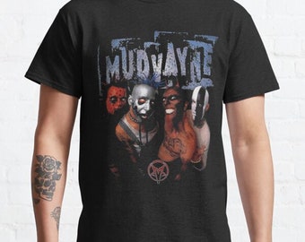 Vintage 00s mudvayne line up image rare design box logo american heavy metal band album tour singles horror gothic promo t-shirts