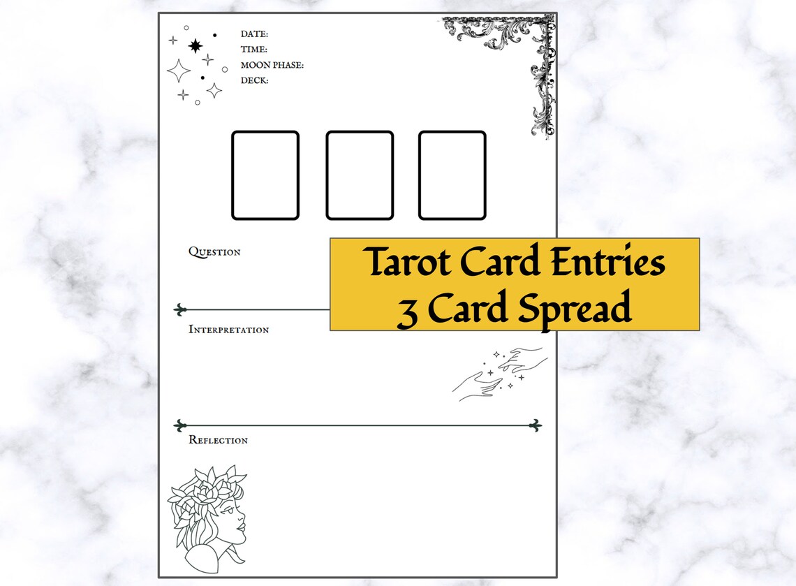 Tarot 3 Card Spread Journal Entry printable instant | Etsy