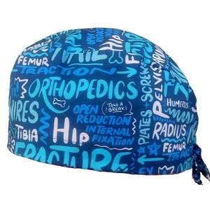 Scrub cap Surgical cap 3 models to choose from, customizable, short or long hair, &quot;orthopedic words&quot; motif.