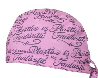 Scrub cap Calot block "Plastic is fantastic" scrub cap cotton 3 model, short or long hair, scrub cap, calot nurse cap surgeon cap