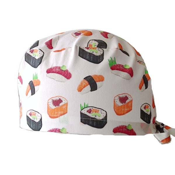 Calot de cuisinier chapeau de chef en coton motif sushis restaurant asiatique
