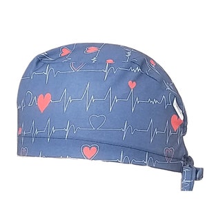 Scrub cap Calot bloc electrocardiogramme scrub cap cotton 2 sizes, short or long hair, scrub cap, surgery cap
