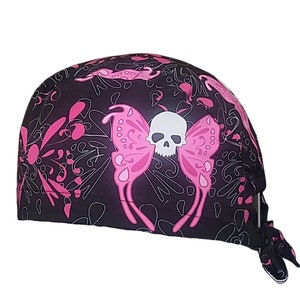 Scrub cap Skull block butterfly customizable scrub cap cotton 2 sizes, short or long hair, scrub cap, calot surgerycap
