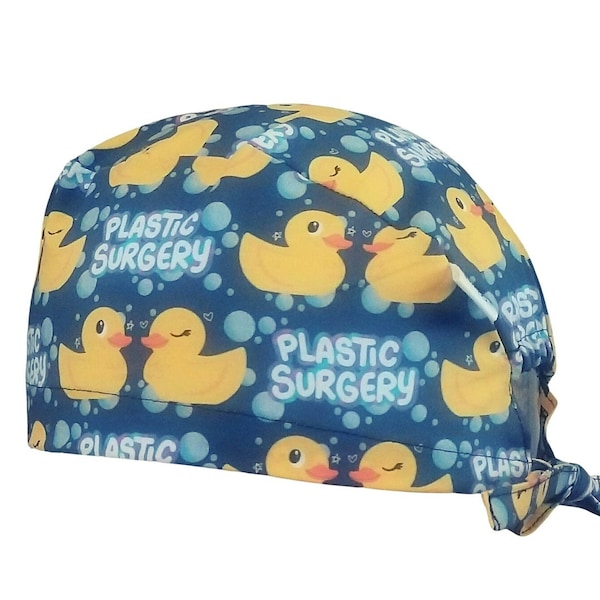 Calot Scrub Cap Block für plastische Chirurgie, gelbe Plastikenten, 3 Größen zur Auswahl, klassisches oder langes Haar.