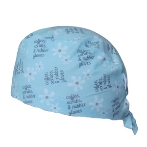 Scrub cap Calot block &quot;Coffee, gloves,... scrub cap cotton 2 sizes, short or long hair, scrub cap, calot nurse cap surgeon cap