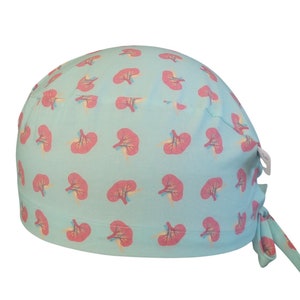 Small kidney block cap on blue background, cotton 3 models to choose from, short or long hair, scrub cap, nurse cap surgeon cap