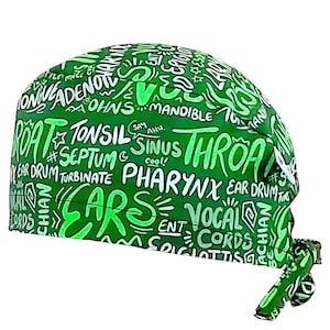 Surgical cap scrub cap ENT/OHNS motif on purple, green or blue background