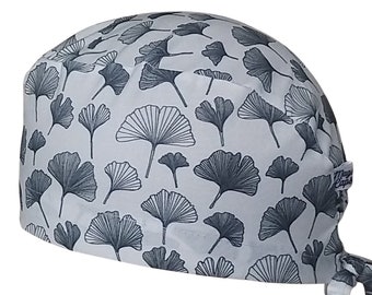 Scrub cap Calot bloc scrub cap cotton 3 sizes, short or long hair, scrub cap, calot nurse cap surgeon cap Ginkgo leaf