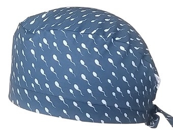 Cotton scrub cap 3 models, short or long hair, scrub cap, sperm cap on blue background