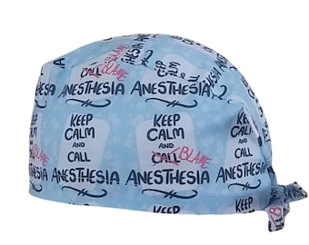Block cap scrub cap &quot;Blame Anesthesia&quot; scrub cap cotton 3 sizes, short or long hair, scrub cap, calot nurse cap surgeon cap