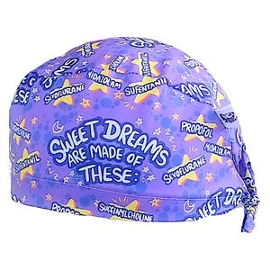 "Sweet dream" anesthesiologist cap. 3 models to choose from; classic long hair and "Euro" style with elastic at the back