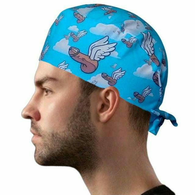 Cool Sports-Themed Scrub Hat – Handmade Cotton Do-Rag In Orange & Black (Medium Size) - View #10