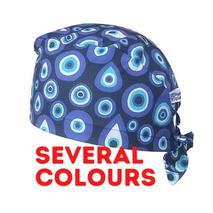 Scrub cap ophthalmologist surgery Evil eyes pattern on a black or white background. 2 sizes to choose from Classic or long hair