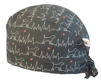 Scrub cap, veterinary scrub cap on a black background, cotton, 2 sizes, short or long hair, scrub cap, medical cap